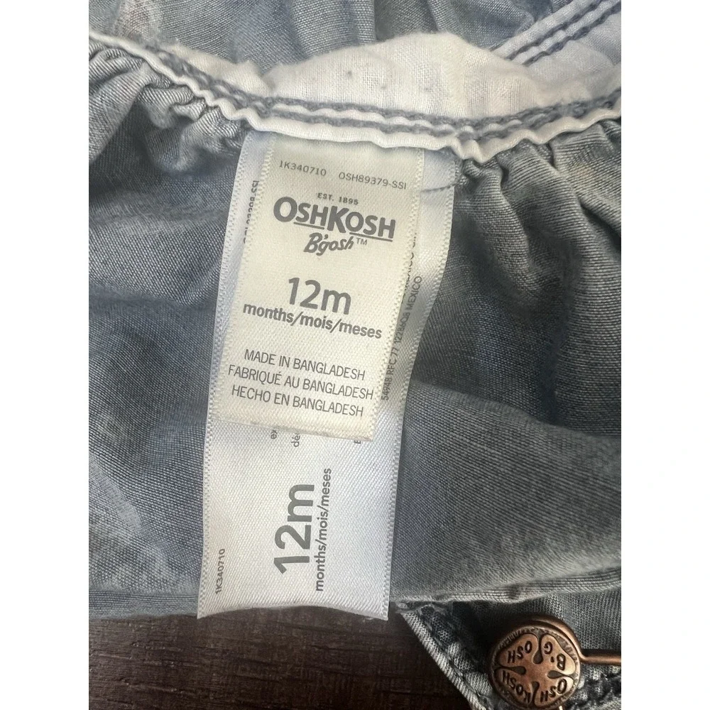 OshKosh B'Gosh‎ Girls Size 12 Months Floral Vestbak Denim Overall Dress